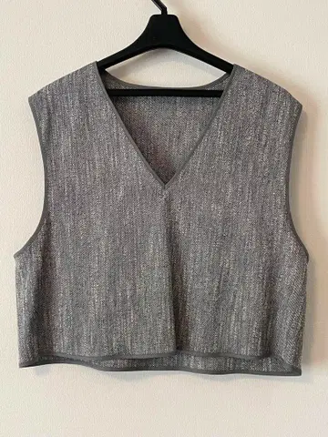스콧 클럽 베스트 넉넉한 사이즈 마 리 V넥 크롭트 길이 그레이