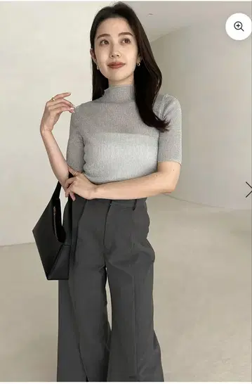 아누안스 시어 라메 리브 니트 톱