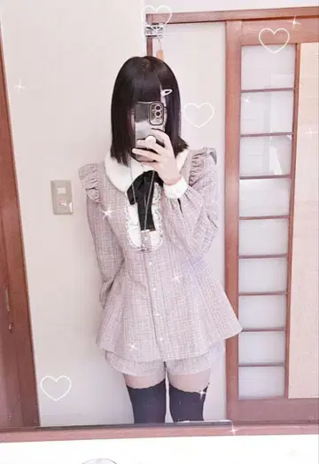 시크릿 허니 시하니 깃 장식 트위드 세트