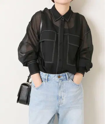 Spick&span 시어 오간자 셔츠 블랙