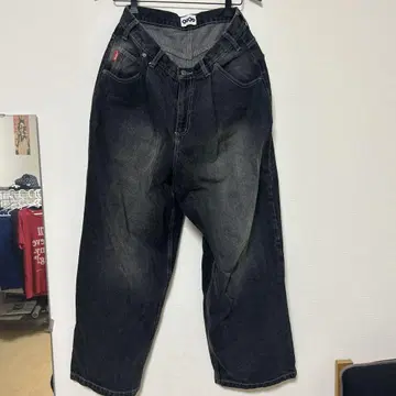 9090 블랙 데님 와이드 팬츠