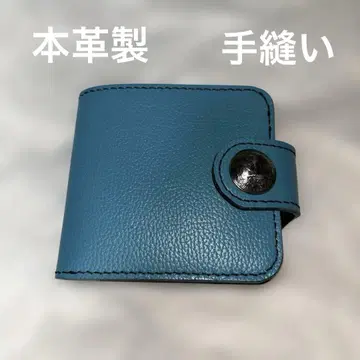 천연 가죽 하프 지갑 터콰이즈 블루 블랙 이글 코인 콘초