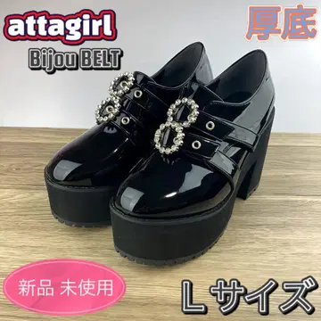 아타걸 두꺼운 밑창 지뢰 스타일 더블 버클 부티 펌프스 검정 L 사이즈
