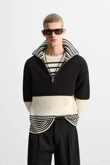 ZARA LIMITED EDITION 스트라이프 집업 넥 스웨터