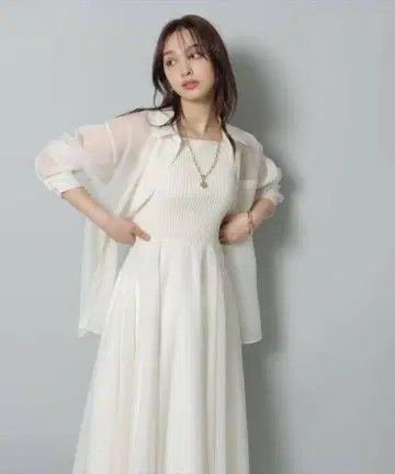 리랜드 튤 2점 세트 오간자 원피스 셔츠 오프화이트