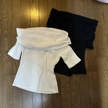 AZUL BY MOUSSY 오프숄더 리브 톱 블랙 화이트