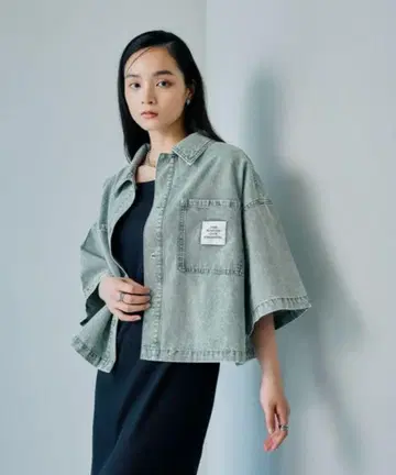 LEPSIM BIG 데님 숏 5부 소매 셔츠