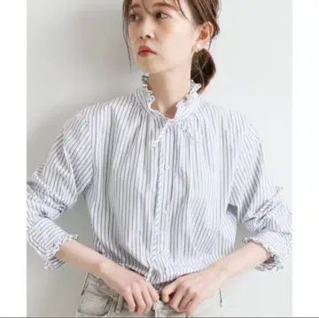 IENA 예나 코튼 프릴 셔츠 블라우스 스트라이프