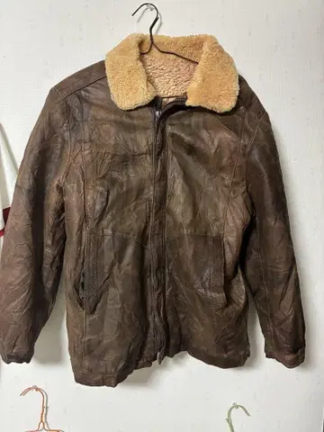 80년대 브라운 가죽 보아 칼라 재킷