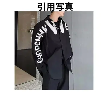 WANSHIX 남성 셔츠  장소매 와이셔츠  검정 셔츠  영문 로고