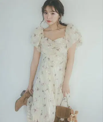 [ snidel ] 라메 도비 쉬폰 프린트 원피스