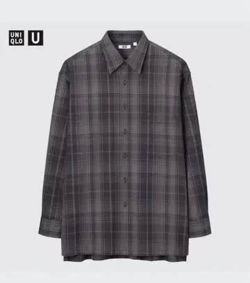단종 UNIQLO U 플란넬 오버 사이즈 체크 셔츠 다크 그레이 L