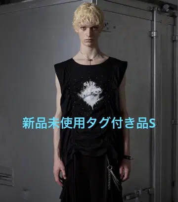GRANCY 셔링 디자인 라인 스톤 그래픽 노스 티셔츠 S