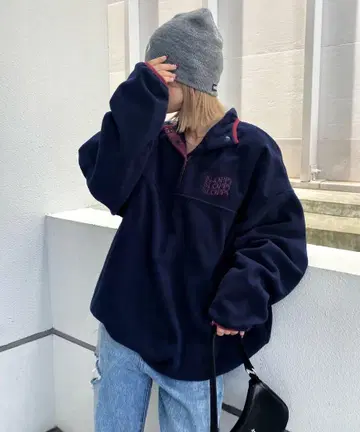 [ SLOPPY ] 플리스 하프 버튼 상의 파랑 네이비