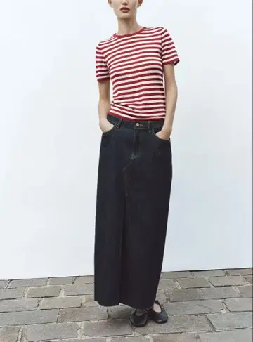 ZARA 스트라이프 니트 숏 슬리브 상의 새상품