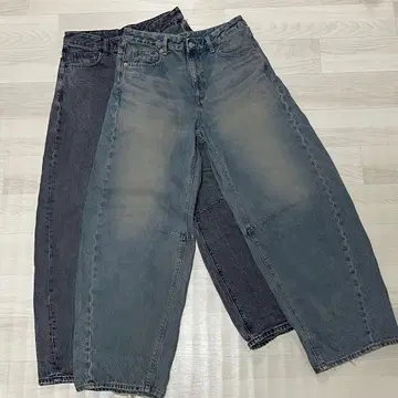 GU 배럴 레그 진스 여성용 L 세트 블루 블랙