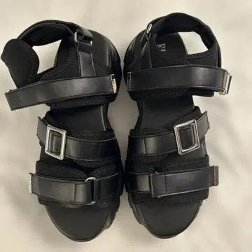 ELLUV +7cm 하이솔 PU 가죽 버클 벨트 샌들