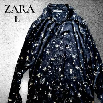 ZARA 아로하 셔츠 오픈 칼라 꽃무늬 보타니컬 블랙 레이온