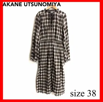 AKANE UTSUNOMIYA 체크 원피스 38 리본 프린지
