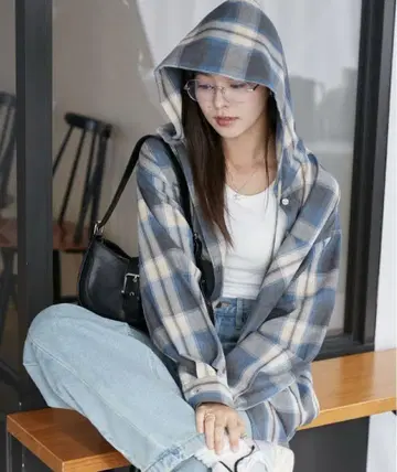 WEGO 후드 긴팔 블라우스 체크 셔츠 FREE 사이즈