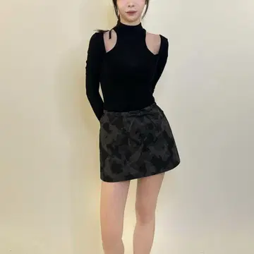 카모플라주 미니 스커트 리본 장식