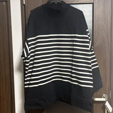 유기농 면 20//1 패널 스트라이프 터틀넥 박스 티셔츠