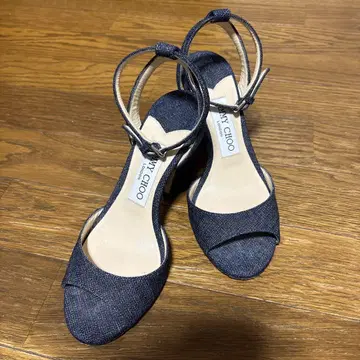 Jimmy Choo 블루 데님 웨지 힐 샌들 35
