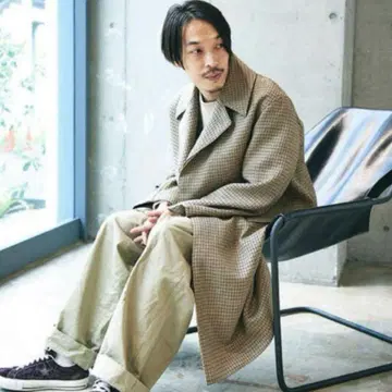 아우라리 더블 페이스 체크 롱 코트