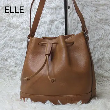 ELLE 숄더백 크로스바디 가죽 브라운 복조리 로고 엠보