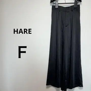 HARE 하레 F 검정 하이웨이스트 가우초 팬츠 새틴 허리 밴드