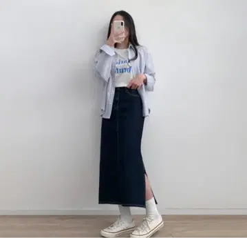쉐이크 사이드 슬릿 워싱 롱 스커트