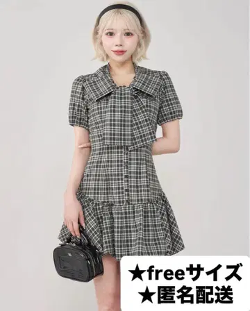 Darich 다리치 빅 리본 벌룬 체크 미니 원피스 BLK