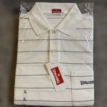 SPALDING 피케 셔츠 L 화이트 스트라이프 반팔