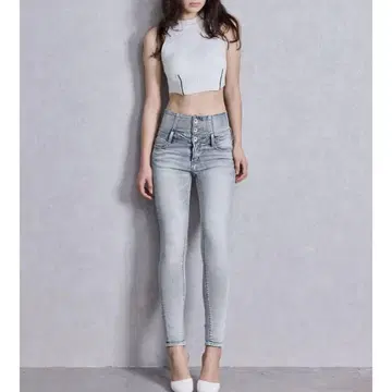 하이웨스트 허리 크로스 스키니 데님 팬츠 L 사이즈