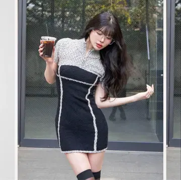 다리치 라인 슬래브 니트 미니 원피스