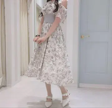 evelyn 에블린 꽃무늬 리브 원피스 화이트