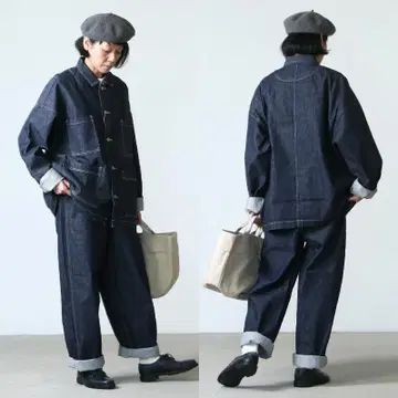 새상품급 HARVESTY 루즈 와이드 멜빵 데님 일본제