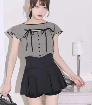 michellMacaron 슬림 레그 플리츠 치마바지 블랙
