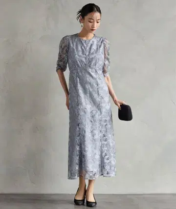 AIMER 튜얼 자수 레이스 파이핑 파티 드레스 그레이
