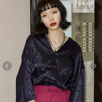 jouetie 로즈 자카드 차이나 셔츠