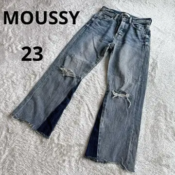 MOUSSY 데미지 가공 하이웨스트 플레어 데님 절개 23인치