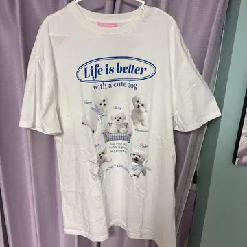 white dog 프린트 T셔츠 honey cinnamon 허니 시나몬