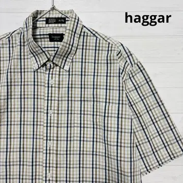 haggar 체크 셔츠 반소매 버튼다운 칼라 하거