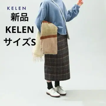 신품  kelen  케렌  울 크로스 체크 스트레이트 스커트 네이비