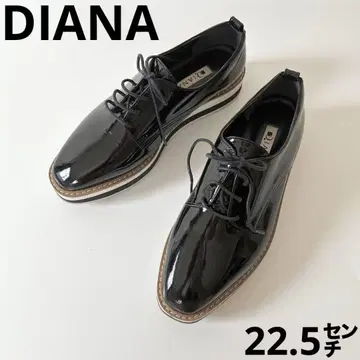 새상품급 DIANA 다이애나 22.5cm 통굽 블랙 레이스업 슈즈 에나멜