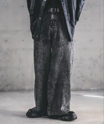 화학 세척 하드 브 와이드 플레어 데님 팬츠