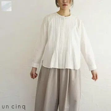 un cinq 100% 면 소재 브라운 핀 탭 블라우스