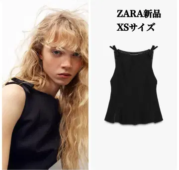 완판템 ZARA 페플럼 리본 상의 XS 택 포함 새상품 블랙