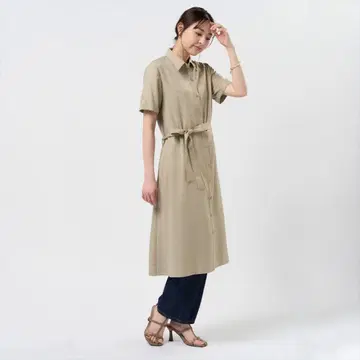 BRICK HOUSE 린넨풍 합성섬유 셔츠 원피스 5부 소매 여성용
