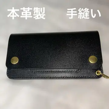 본가죽 소재의 롱 트래커 지갑 블랙 골드
